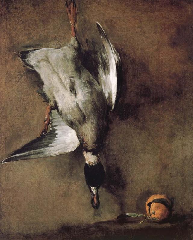 Jean Baptiste Simeon Chardin Wild ducks hanging on the wall, and the Orange France oil painting art